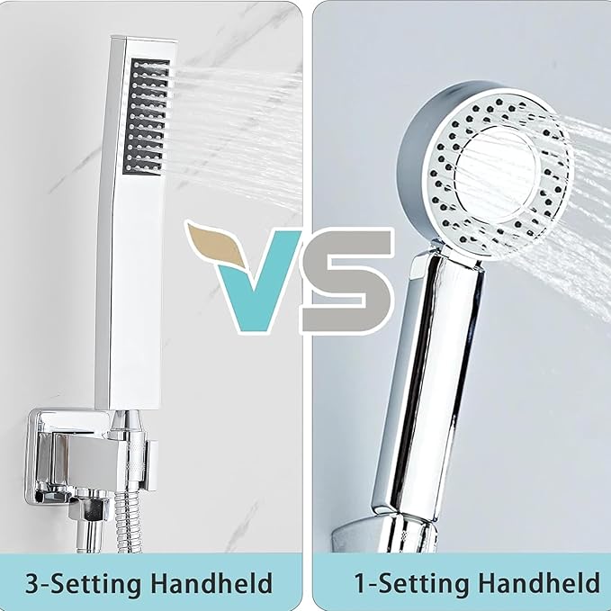 10 Inch Shower Faucet Set, Ceiling Mounted Rainfall Shower System with High Pressure Handheld Shower Head, Bathroom Mixer Rough-in Valve and Trim Shower Kit, Polished Chrome, with Tub Spout