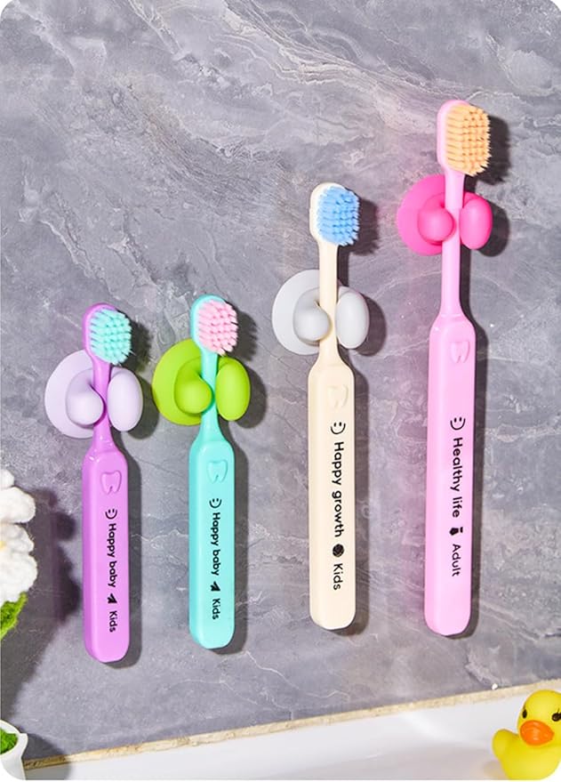 Wall Mounted Toothbrush Holder with Suction Cup, 10PCS Colorful Bathroom Organizer Storage Rack for Kids, 30mm x 27mm(Random Color)