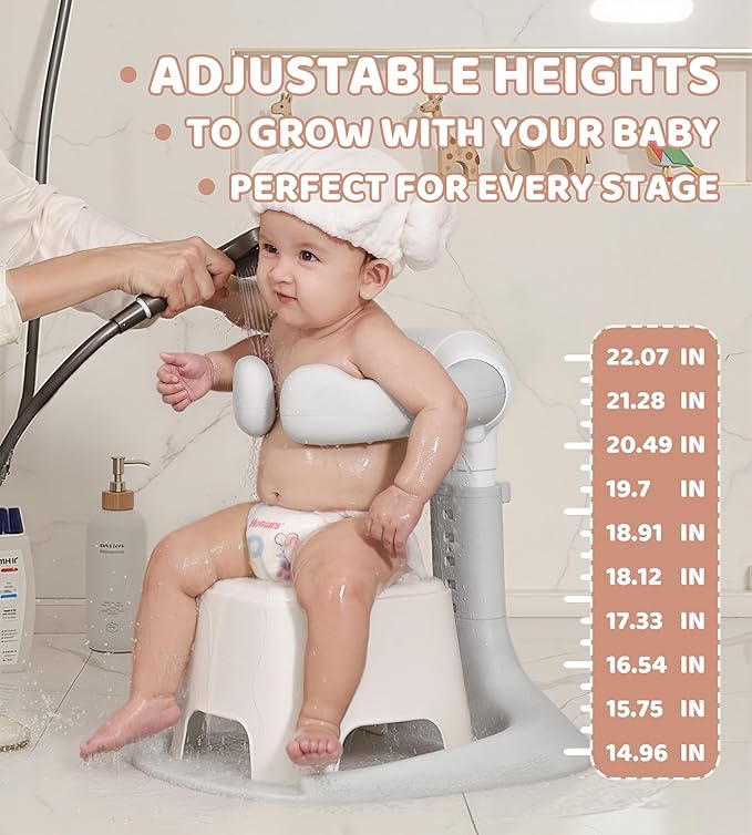 Baby Bath Stand, Foldable Standing Bathtub for Baby, Shower Stand and Bath Support for Infants and Toddlers (6–36 Months), Non-Slip Adjustable Baby Standing Support, Grey