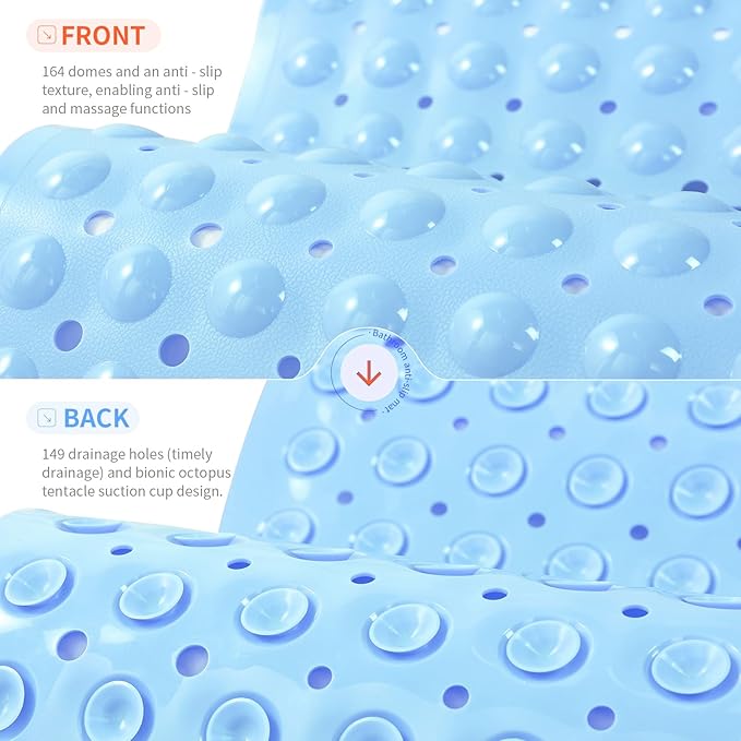 Anti-Slip Bathtub Shower mat, 20.8×20.8（Approximately 53×53cm） inch Soft Oversized Machine Washable Non-Slip Bathtub mat with Drainage Holes, Bathroom Floor Suction Cup.（1-Opaque Light Blue）