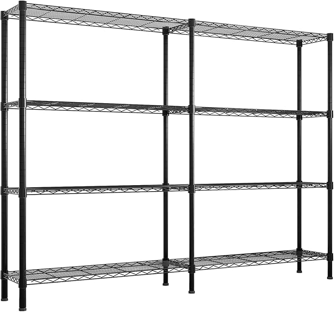 4 Tier Storage Racks Shelving, Heavy Steel Pantry Shelves, Adjustable Wire Shelving Rack, Suitable for Garage, Kitchens, Offices, 58" W x 14" D x 59" H, Black
