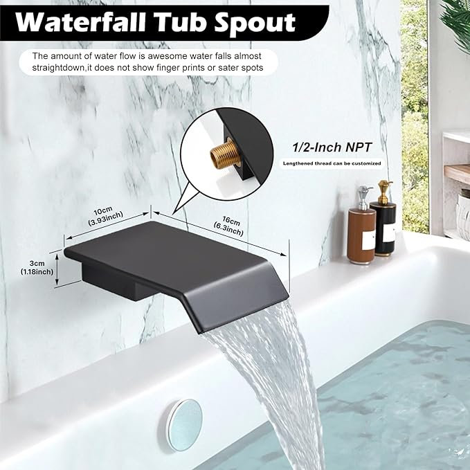 Midanya Rain Shower System with Tub Spout,Tub Shower Faucet Set with rainfall Shower Head and Handheld Spray,Wall Mount Tub Shower Combo Rough-in Valve Included,8 Inch Matte Black