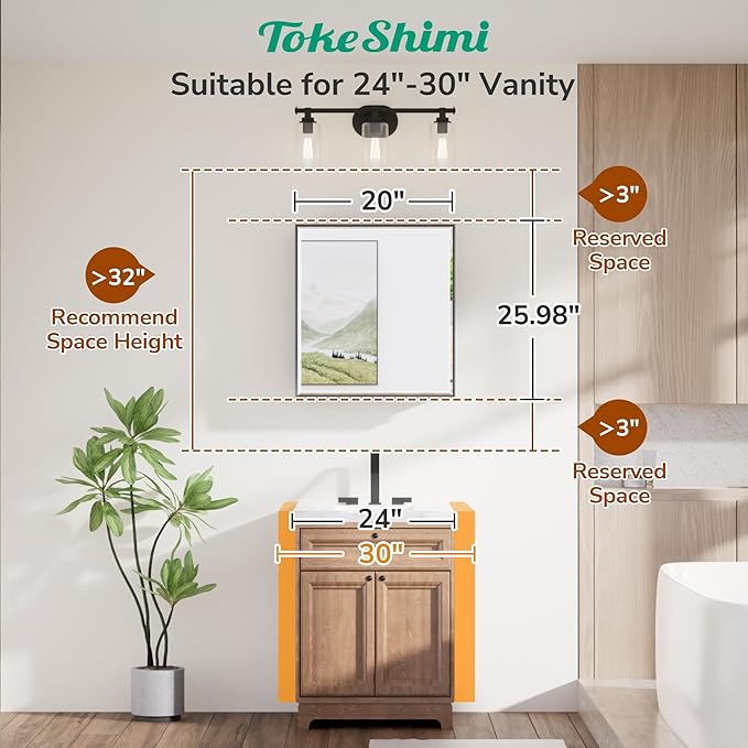 TokeShimi 20 x 26 Bathroom Medicine Cabinet with Mirror Beveled, Aluminum Framed Recessed Medicine Cabinet with Mirror Oil Rubbed Bronze Mirrored with Storage Adjustable