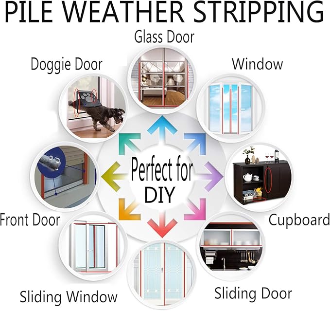Weather Stripping Brush for Sliding Windows/Doors Frame Side,Pile Self Adhesive Weatherstrip Seal Strip Sealer Draft Stoppers (16.5ft x11/32 x 3/16 Brush inch, White)