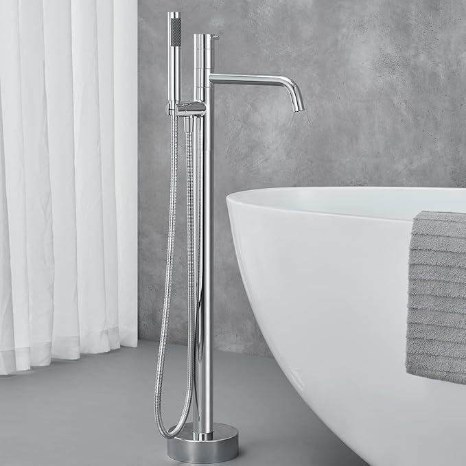 Freestanding Bathtub Faucet Floor Mount Tub Filler Chrome Brass Single Handle Bathroom Faucets with Hand Shower