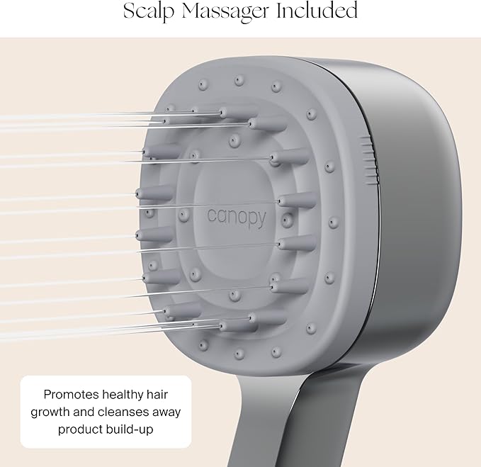 Canopy Handheld Filtered Shower Head & Scalp Massager - High Pressure Shower Head Filter for Hard Water - Reduce Impurities for Healthier Scalp, Skin & Hair - Hair Growth - Chrome