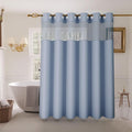 Inhousolu No Hook Shower Curtain with Snap in Fabric Liner Set Waffle Weave 230GSM Weighted Hem, Waterproof & Washable Bathroom Curtain Spa Luxury with Mesh Top Window 72" W x 72" L Moonlight Blue