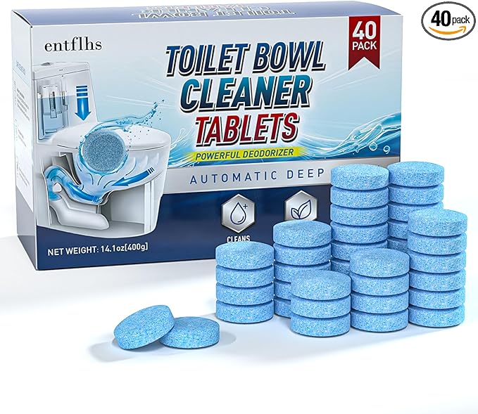 Automatic Toilet Bowl Cleaner Tablets 40 Pack, Long-Lasting Drop-in Tank Tablets with Sustained-Release Technology, Fight Tough Stains & Odors, Household & Commercial Use, Compatible with Most Toilets