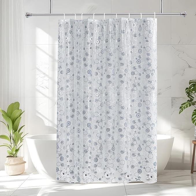 AooHome Plastic Narrow Shower Curtain Liner - EVA 3D Circle Pattern Design Bathroom Shower Curtain with Hooks, Bottom Magnets, 10G Heavy Duty, Water Repellent, Semi Transparent, 54x72 Inch