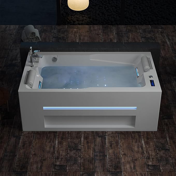 Empava PRO Series Jetted Tub, Luxury 56-Jet Whirlpool Bathtub | Ozone Sanitization, AM/FM Radio & Chromatherapy, Alcove Design, 71" Acrylic Spa Tub for Two