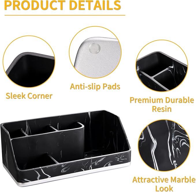 VITVITI Toothbrush Holders for Bathrooms, Bathroom Counter Organizer for Vanity Countertop/Sink, 5 Slots Tooth Brush/Toothpaste Holder Storage, Marble Look Bathroom Accessories, Black Resin