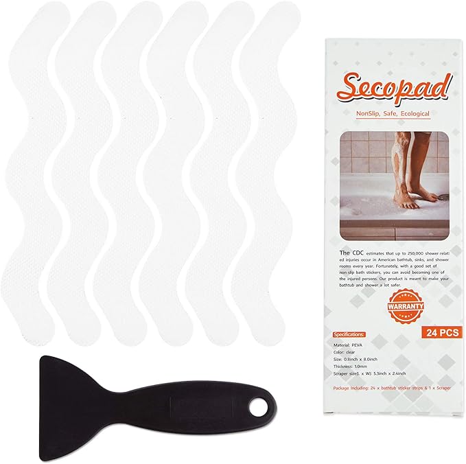 Anti Slip Shower Stickers, Adhesive Decals Safety Strips Scraper for Bath Tub, Shower, Stairs, 24 Pieces (White)
