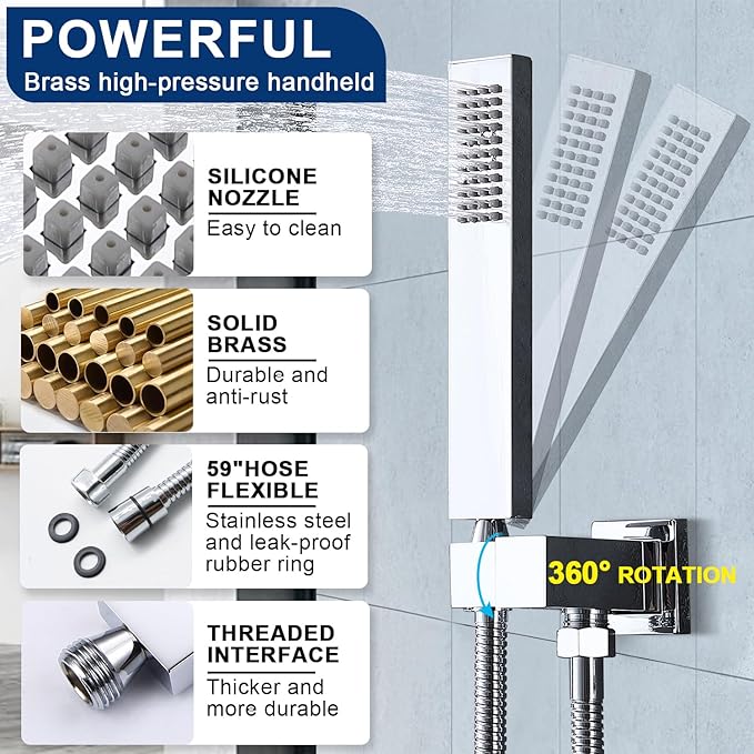 Multi Full Body Thermostatic Luxury Spa Shower System And 14x20 Inch LED 4 Functions Faucet Set, Rainfall Spray Waterfall Can Be Turned On Simultaneously,Polished Chrome