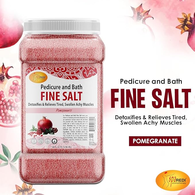SPA REDI - Detox Foot Soak Pedicure and Bath Fine Salt, Pomegranate, 128 Oz - Made with Dead Sea Salts, Argan Oil, Coconut Oil, and Essential Oil - Hydrates, Softens and Moisturizes