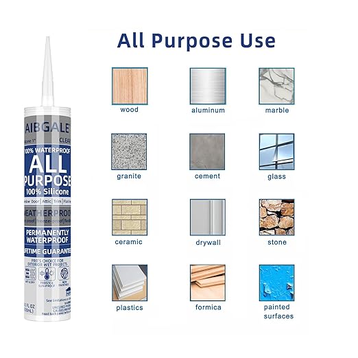 12 Pack of Clear Silicone Sealant, All-Purpose 100% Waterproof Silicone Caulk - 10.1 oz Cartridge, Adhesive Caulking Tool for Indoor & Outdoor Windows, Aquarium, Bathroom Auto Leak Seal (12)