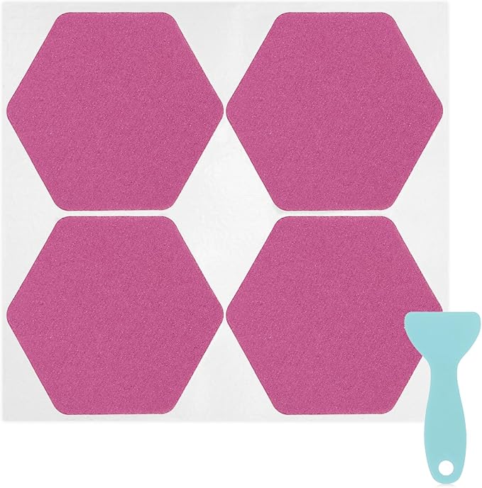 S&X 24 Pcs Non Slip Bathtub Stickers (Large 4.7" Hexagon), Oversized Anti Slip Shower Treads with Scraper, High Traction Grit Safety Bath Decals for Tub Floor, Stairs - Waterproof & Durable(Purple)