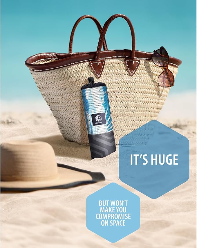 VENTURE 4TH Microfiber Beach Towel: Quick-Dry, Compact, Sand-Free, Absorbent, Sandproof and Lightweight - Perfect for Camping, Beach, and Roadtrips (Ocean Vibe Design | 35x78 inches)