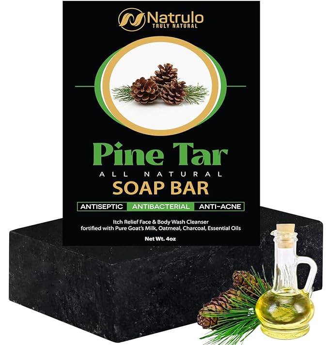 All Natural Pine Tar Soap Bar 4oz – Cleansing Anti Acne Eczema Psoriasis Itch Relief Pine Tar Face & Body Wash Cleanser – Pure Goat’s Milk Soap with Oatmeal, Charcoal, Essential Oils Made in USA