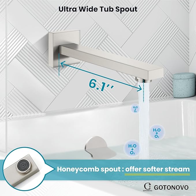 gotonovo Shower System with Tub Spout Wall Mounted Rain Shower Head and Handle Combo Shower Faucet Set with Valve, 10 Inch, Brushed Nickel