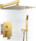 Rain Shower System 10 Inches Shower Head with Handheld Combo Set for Bathroom,High Pressure Rainfall Shower Faucet Set Wall Mounted,Rough-in Valve and Trim Kit(Brushed Gold)