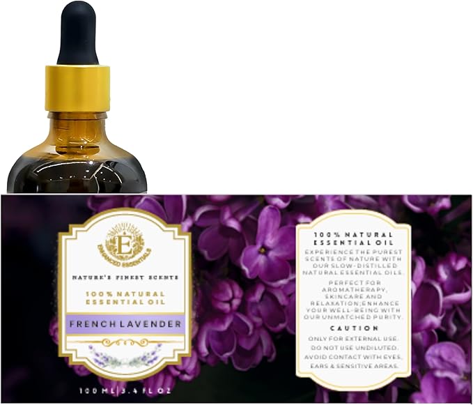 Luxurious French Lavender Essential Oil by Enhanced Essentials|with Glass Dropper|Slow Distilled & Pure| for Home,Diffusers,Skin Care,Aromatherapy,Massage,Soap & Candle Making|3.38 fl oz (100 ml)