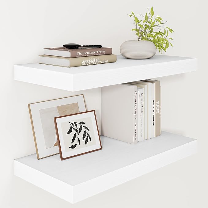 Vivelove White Floating Shelves Over Toilet, 24/36/48/55 Inch X 12 Deep Shelves for Room Wall Mounted, 2" Thick Floating Shelf for Living Room Bedroom Bathroom Kitchen Laundry Room, Set of 2