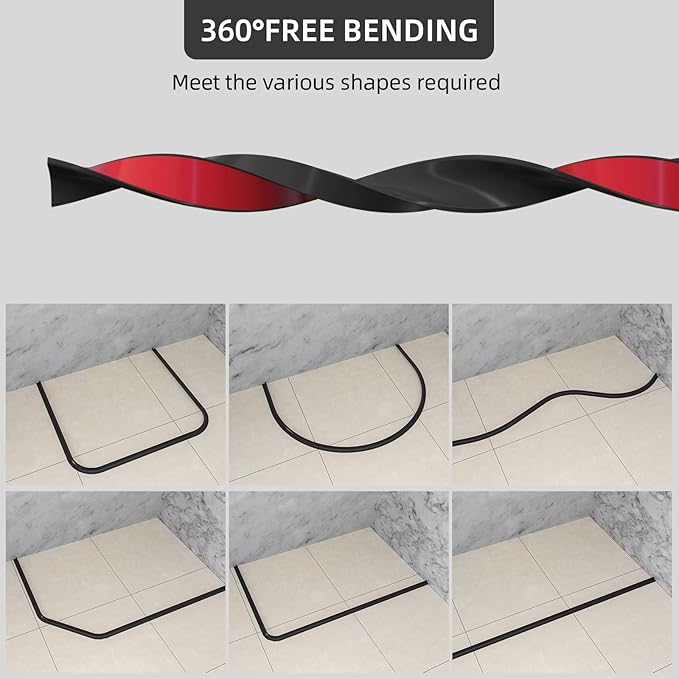39Inch Collapsible Shower Threshold Water Dam Barrier, Self Adhesive Silicone Waterproof Shower Barrier Water Strip Dam for The Gap Between the Shower Kitchen Countertop Sink and Cooktop
