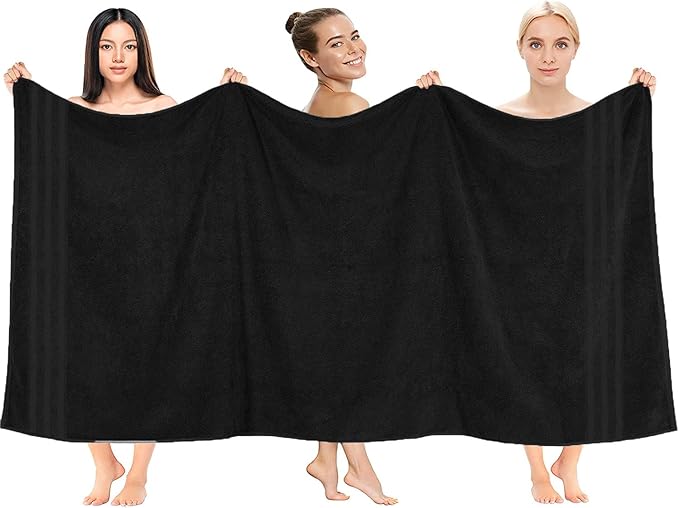 DAN RIVER 2 Pack Luxury Bath Sheets 35x70, 600 GSM, Soft & Quick Dry 100% Ring Spun Cotton Towels Ideal for Hotels, Spas, Gyms & Salons Extra Large, Black
