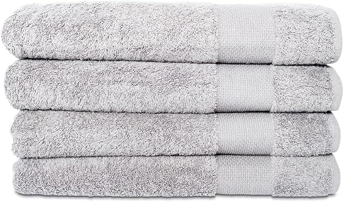 Hencely Premium Bath Towel Set of 4-28x58 Inches - High Absorbency, Quick Drying - 100% Soft Turkish Cotton Towels - Ideal for Home, Bathroom, Hotel, Spa, and Gym - Silver
