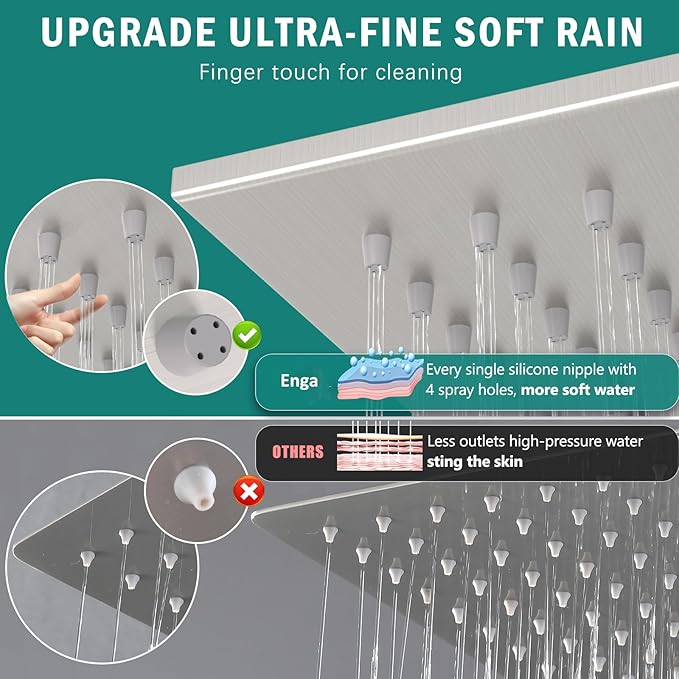 ENGA Shower System with Tub Spout, Bathtub Shower Faucet Combo Set - 10" & 6" Square Rain Shower Heads with 2 in 1 Handheld Spray, 4 Way Water Diverter, Brushed Nickel