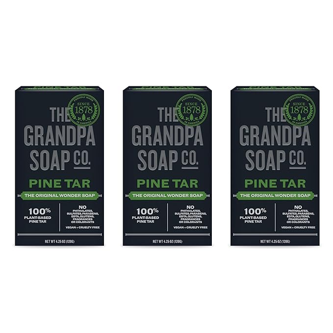 Pine Tar Bar Soap by The Grandpa Soap Company | The Original Wonder Soap | 3-in-1 Cleanser, Deodorizer & Moisturizer | 4.25 Oz. Each 3 Pack