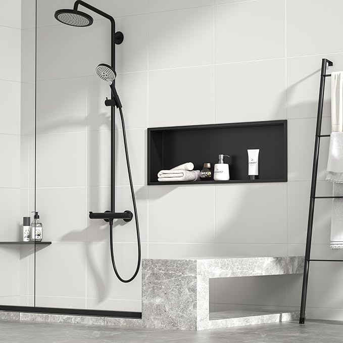 Stainless Steel Shower Niche 36" X 12" Matte Black No Tile Needed Horizontal Niche Shower Recessed Wall Niches for Bathroom Storage Over Mount Installation