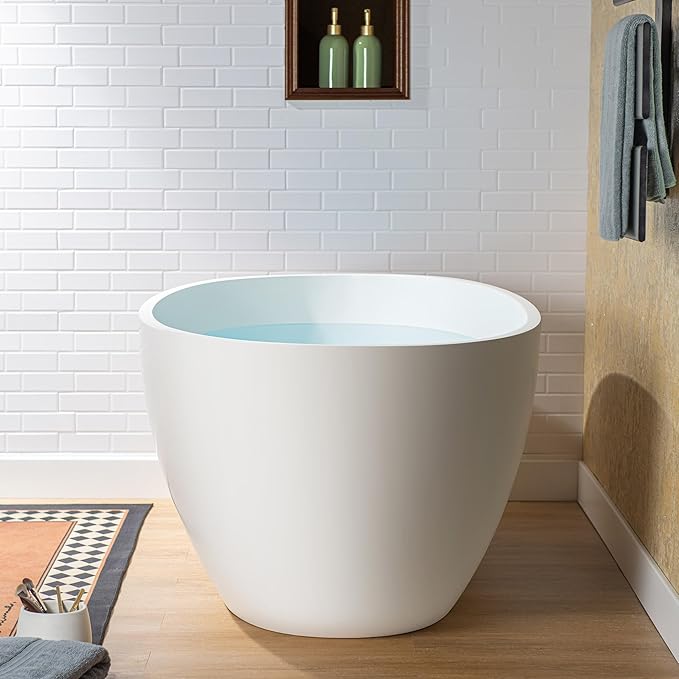 WOODBRIDGE 67 in. x 30.75 in. Stone Resin Luxury Contemporary Solid Surface Freestanding Bathtub in Matte White