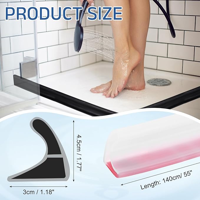 uxcell Shower Water Barrier, 55" TPE Splash Guard Shower Water Stopper Retention System for Bathtub Sink Washing Machine Dry and Wet Separation, 1.18"W x 1.77"H, Clear