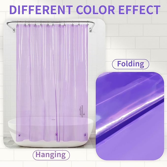 Barossa Design Clear Lavender Shower Curtain Liner - PEVA Heavy Duty Shower Liner with 6 Magnets and Metal Grommets, 72" x 72" Waterproof Curtains for Bathroom - Clear Lavender