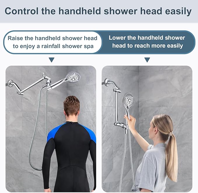 BRIGHT SHOWERS Brass Shower Head Extension Arm for Rain and Handheld Shower Head, 10 Inch Universal Shower Arm Extender, Height & Angle Adjustable, Chrome