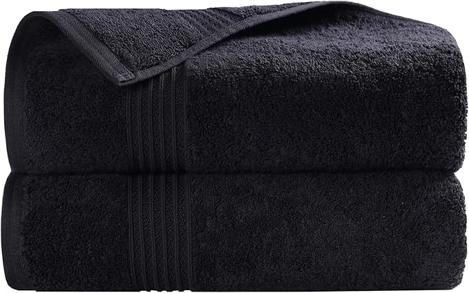 Superior Egyptian Cotton Bath Towel Set, Home Bathroom Towels, Master, Guest Bath, Decor Essentials, Quick Dry, Absorbent, Large Body Towels, Spa, Hotel, Resort, Adult, Kids, Set of 2, Black