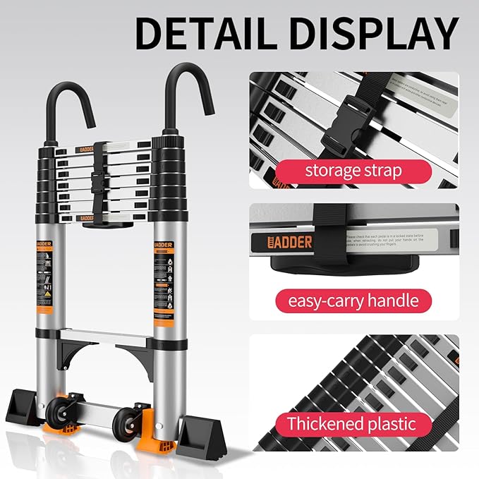Telescoping Ladder,Aluminum Ladder with stabilizer bar,Lightweight Multi-Purpose Extension Ladder,Heavy Duty 330lbs Max Capacity,Collapsible for RV or Outdoor (16.5FT)