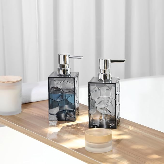 Hand Soap Dispenser, Clear Acrylic Plastic Liquid Pump Bottles Refillable Lotion Dispenser for Bathroom Decor Kitchen College Dorm, Grey