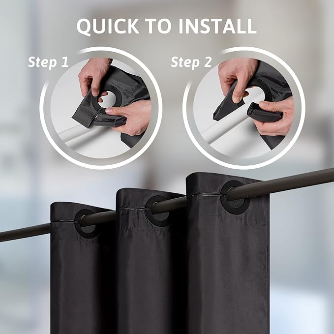 Furlinic Extra Wide No Hook Black Shower Curtain 108x72 Inch,Polyester Fabric Waterproof Shower Curtain Liner with 14 Plastic Split Grommets,Washable Shower Curtains for Bathroom Hotel Spa Luxury