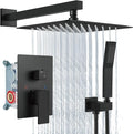 Aolemi Shower Faucet Set Rain Shower System with Handheld Spray Bathroom Shower Combo Rough-in Valve and Shower Trim Kit Included Matte Black 10 Inch Wall Mount Shower Head