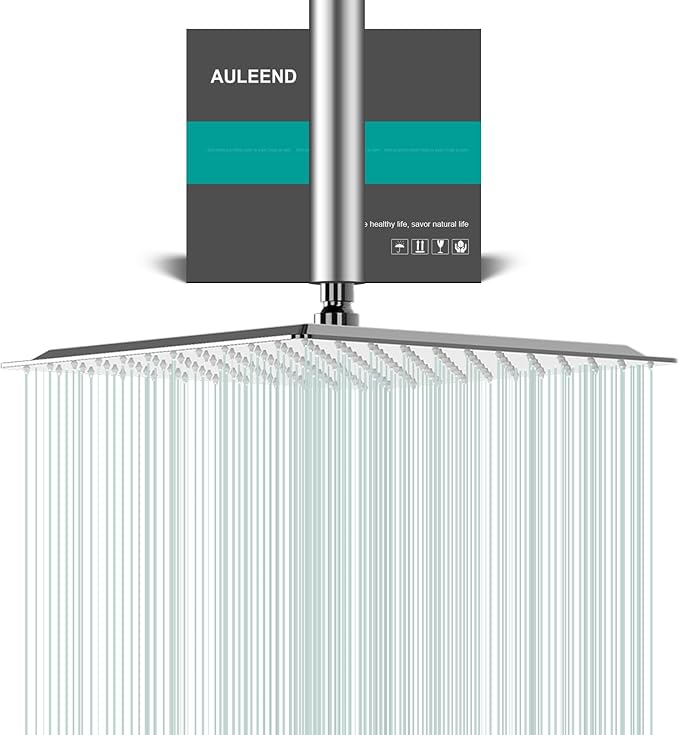Square Rain Shower Head, High Flow Stainless Steel,Work with any decorative style，All Metal Rainfall Shower Head (Chrome, 12)