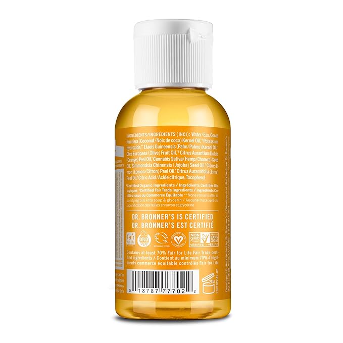 Dr. Bronner's - Pure-Castile Liquid Soap (Citrus, 2 ounce) - Made with Organic Oils, 18-in-1 Uses: Face, Body, Hair, Laundry, Pets and Dishes, Concentrated, Vegan, Non-GMO