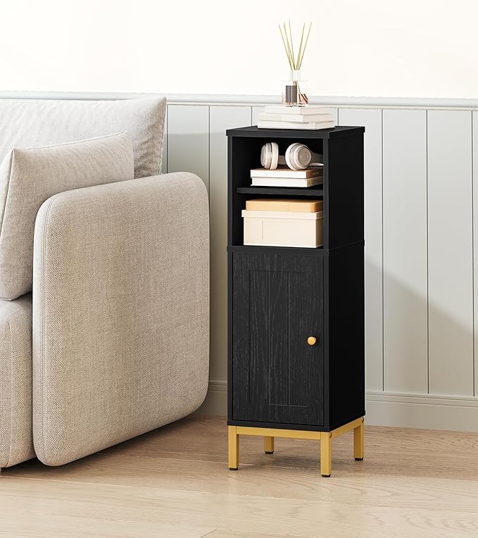 Bathroom Storage Cabinet, Corner Floor Cabinet with Shelves, Customized Door Opening Direction, Bathroom Organizer with Adjustable Shelf for Kitchen, Living, Toilet Paper Cabinet, Black