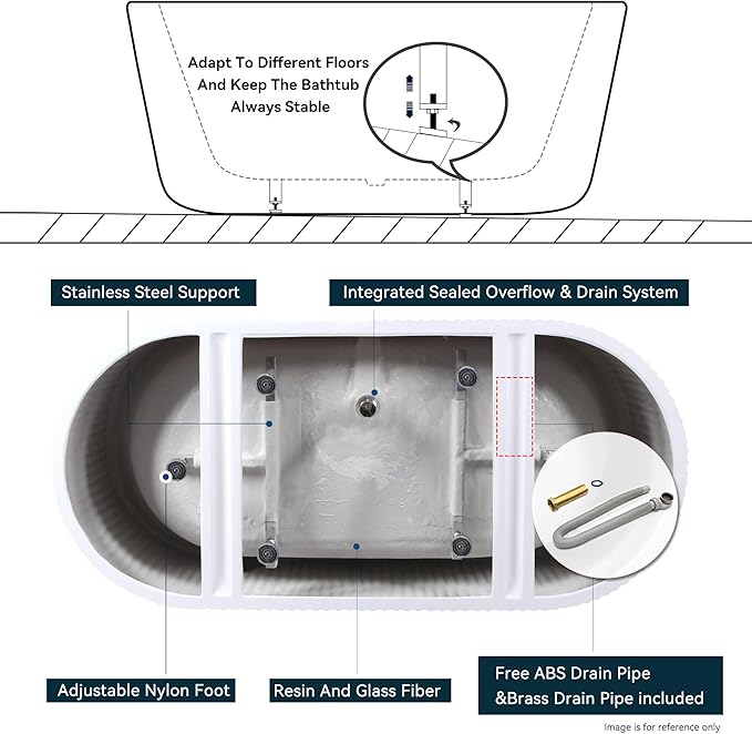 FerdY Nami 67" Acrylic Freestanding Bathtub, V Shape Freestanding Soaking Acrylic Bathtub, Modern White, cUPC Certified, Polished Gold Pop-Up Drain