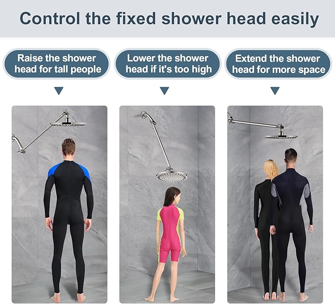BRIGHT SHOWERS 15 Inch Extra Long Shower Head Extension Arm, Solid Brass Shower Arm Extender with Locking Screw for Rain and Handheld Showerhead, Height & Angle Adjustable, Brushed Nickel