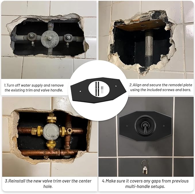 2 Pack One-Hole-Remodel-Cover-Plate Compatible with Moen and Delta Bathtub and Shower Valves, Renovation Shower Cover Plate Replace 2 Handle or 3 Handle Shower