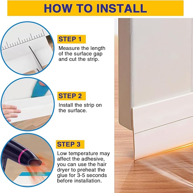 Weather Stripping 16.4FT(L) x 2in(W) Under Door Draft Blocker Silicone Seal Strip for House and Glass Shower, Door Sweep for Collision and Gaps of Doors and Windows, Weatherproof Soundproof (White)