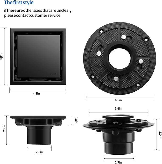 Hidden Brushed Square Shower Floor Drain, Black 4 inch, 304 Stainless Steel, with Flange, Detachable Cover Embedded in Ceramic Tiles