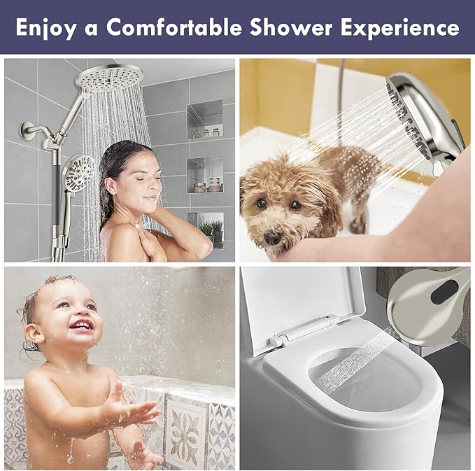 HOWUWEY Dual Shower Heads with Handheld Spray Combo, 7.5" High Pressure Rainfall Showerhead, Double Shower Heads with Handheld Spray, 9 Modes Hand Showerhead with 79" Hose (Standard, Brushed Nickel)